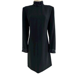 Donna Ricco Black Mock Neck Sequin Embellished Sheath Shift Dress Size 6 Holiday